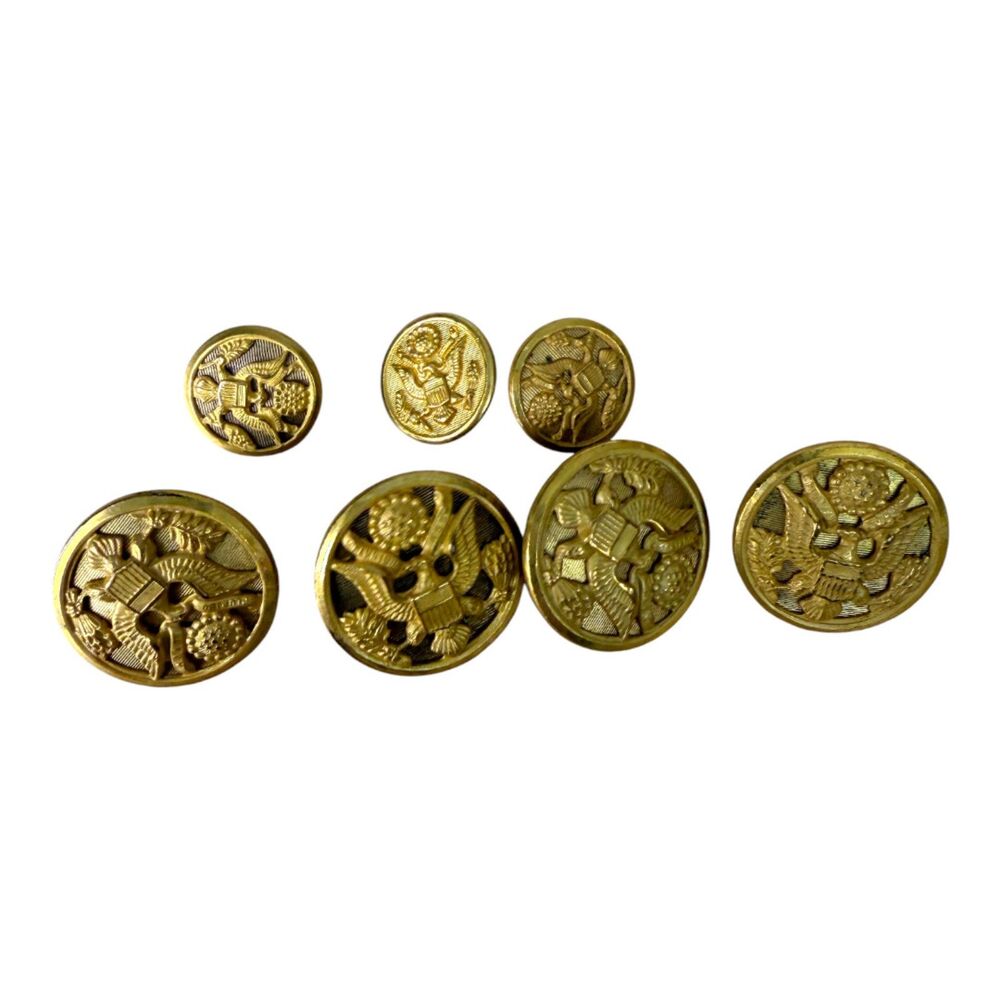 Vintage 1940s Waterbury Button Co. Gold Tone Eagle Buttons from Military Coat